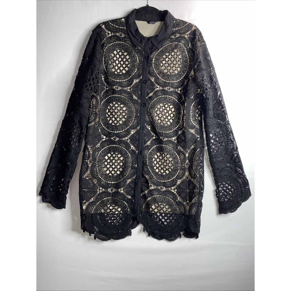 SIZE M KAKTUS Gold Underlay W/Black Lace Mini Dress